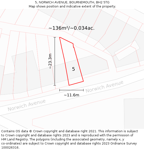 5, NORWICH AVENUE, BOURNEMOUTH, BH2 5TG: Plot and title map