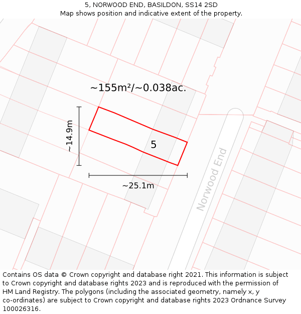 5, NORWOOD END, BASILDON, SS14 2SD: Plot and title map