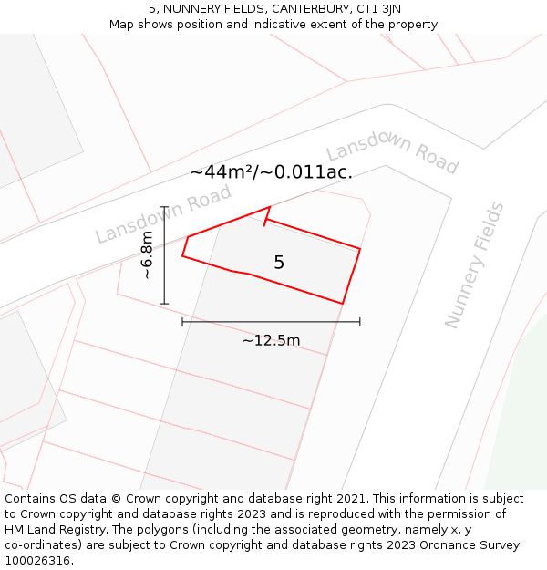 5, NUNNERY FIELDS, CANTERBURY, CT1 3JN: Plot and title map