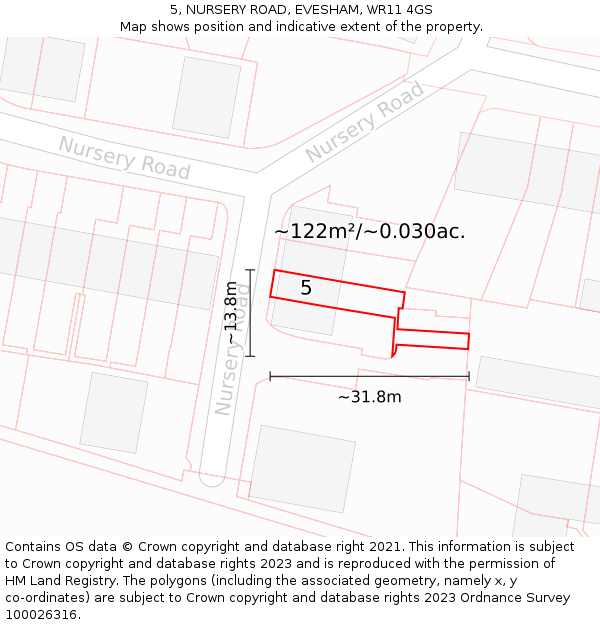 5, NURSERY ROAD, EVESHAM, WR11 4GS: Plot and title map