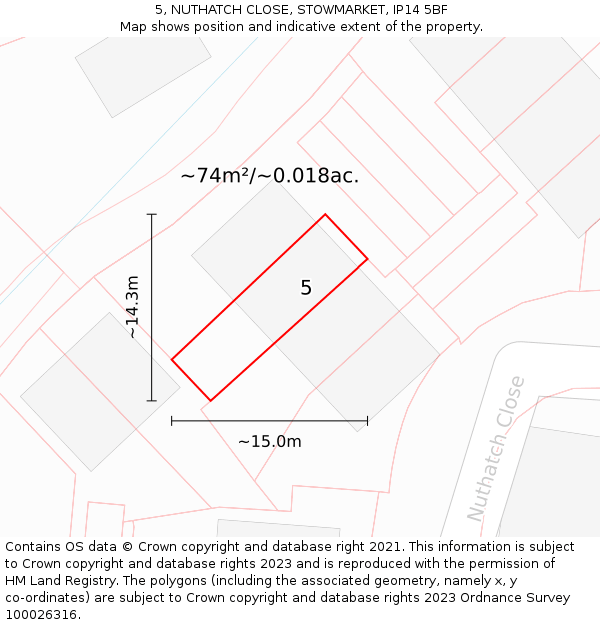 5, NUTHATCH CLOSE, STOWMARKET, IP14 5BF: Plot and title map