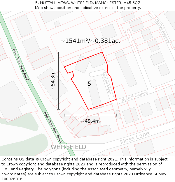 5, NUTTALL MEWS, WHITEFIELD, MANCHESTER, M45 6QZ: Plot and title map