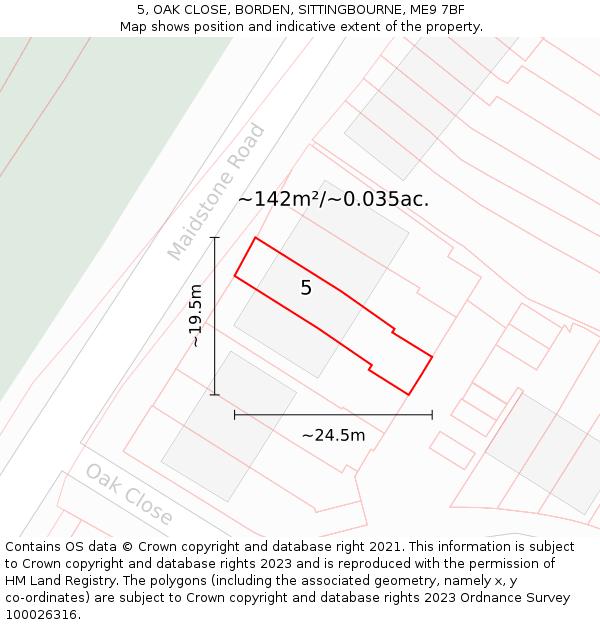 5, OAK CLOSE, BORDEN, SITTINGBOURNE, ME9 7BF: Plot and title map
