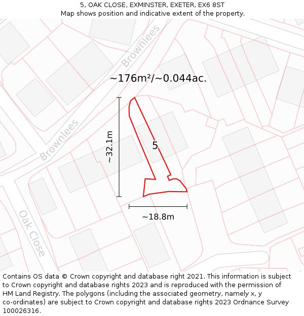 5, OAK CLOSE, EXMINSTER, EXETER, EX6 8ST: Plot and title map