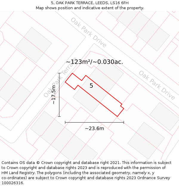 5, OAK PARK TERRACE, LEEDS, LS16 6FH: Plot and title map