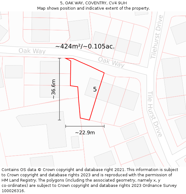 5, OAK WAY, COVENTRY, CV4 9UH: Plot and title map