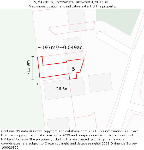 5, OAKFIELD, LODSWORTH, PETWORTH, GU28 9BL: Plot and title map
