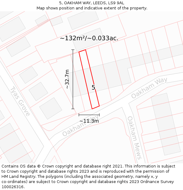 5, OAKHAM WAY, LEEDS, LS9 9AL: Plot and title map