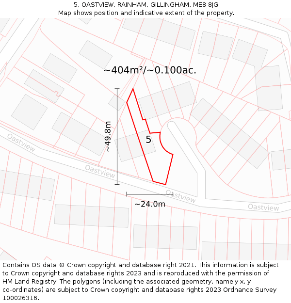 5, OASTVIEW, RAINHAM, GILLINGHAM, ME8 8JG: Plot and title map