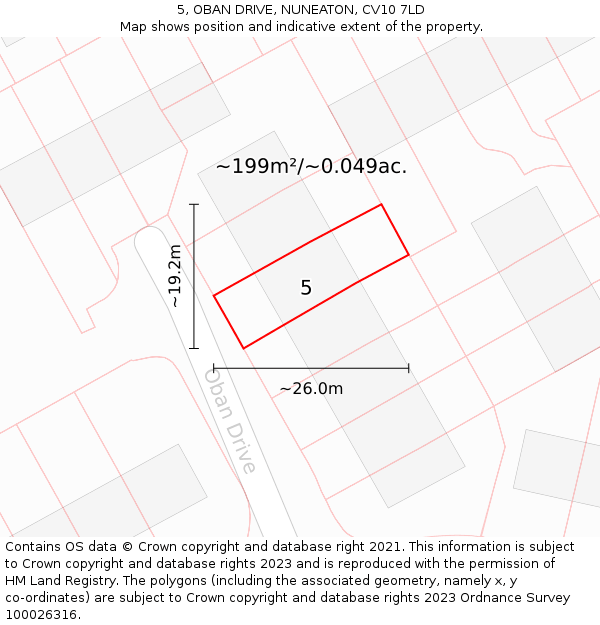 5, OBAN DRIVE, NUNEATON, CV10 7LD: Plot and title map