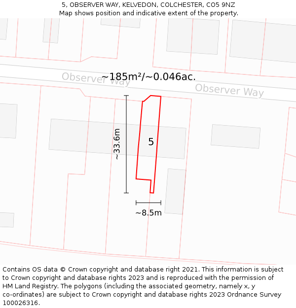5, OBSERVER WAY, KELVEDON, COLCHESTER, CO5 9NZ: Plot and title map