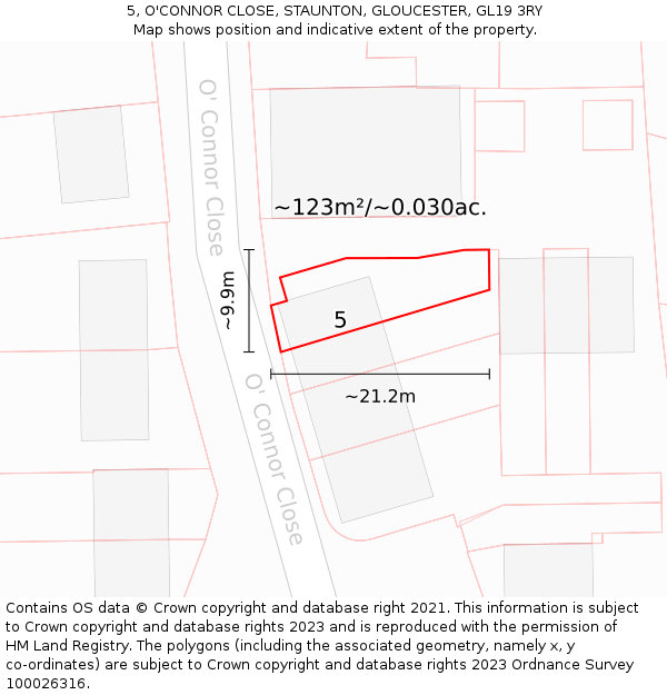 5, O'CONNOR CLOSE, STAUNTON, GLOUCESTER, GL19 3RY: Plot and title map