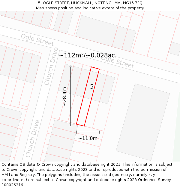 5, OGLE STREET, HUCKNALL, NOTTINGHAM, NG15 7FQ: Plot and title map