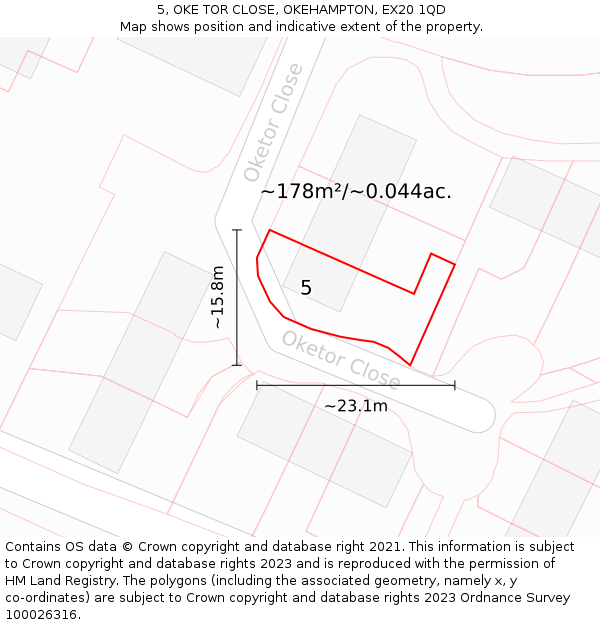 5, OKE TOR CLOSE, OKEHAMPTON, EX20 1QD: Plot and title map