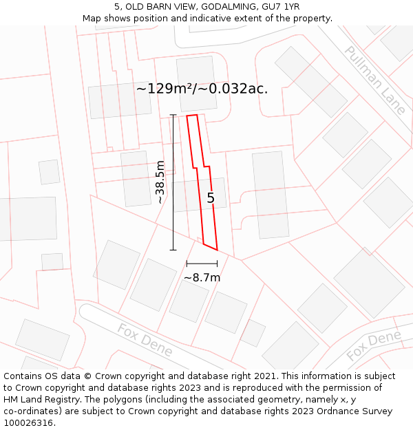5, OLD BARN VIEW, GODALMING, GU7 1YR: Plot and title map