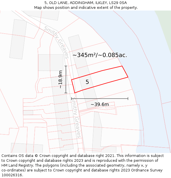 5, OLD LANE, ADDINGHAM, ILKLEY, LS29 0SA: Plot and title map