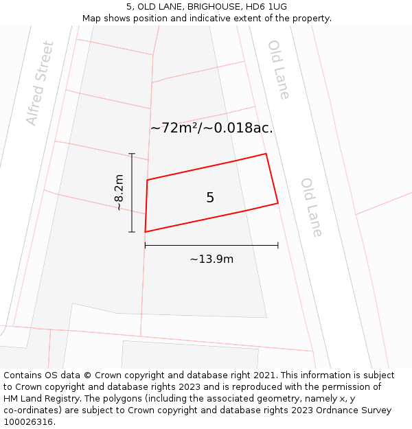 5, OLD LANE, BRIGHOUSE, HD6 1UG: Plot and title map