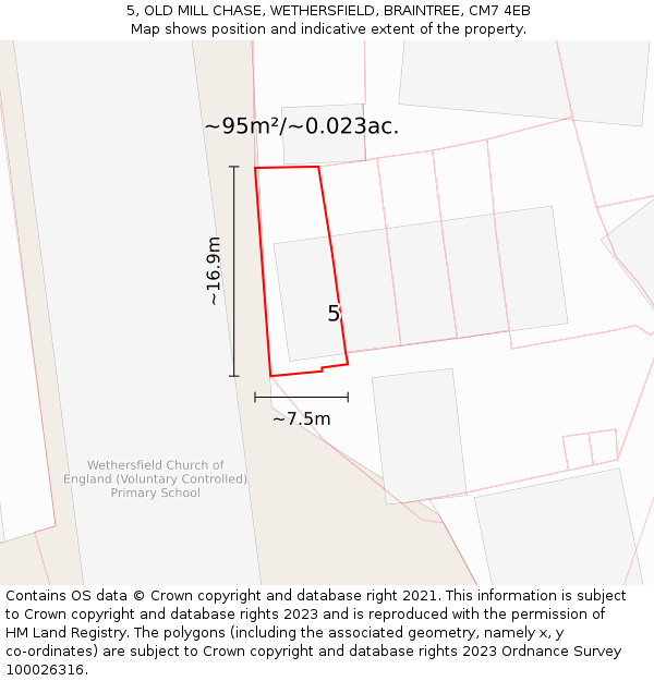 5, OLD MILL CHASE, WETHERSFIELD, BRAINTREE, CM7 4EB: Plot and title map