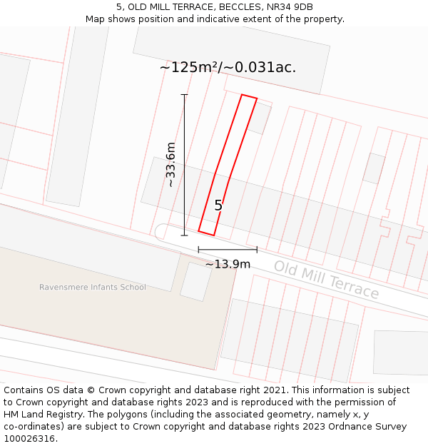 5, OLD MILL TERRACE, BECCLES, NR34 9DB: Plot and title map