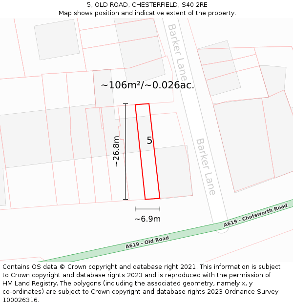 5, OLD ROAD, CHESTERFIELD, S40 2RE: Plot and title map