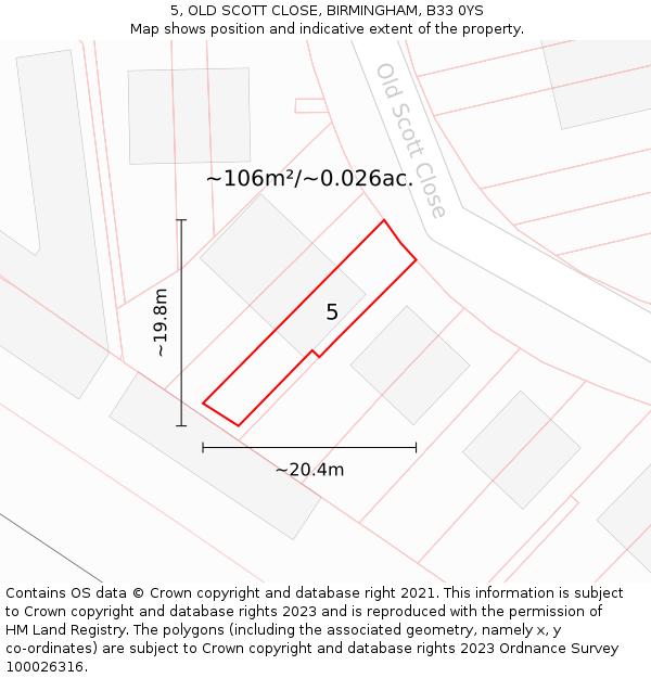 5, OLD SCOTT CLOSE, BIRMINGHAM, B33 0YS: Plot and title map