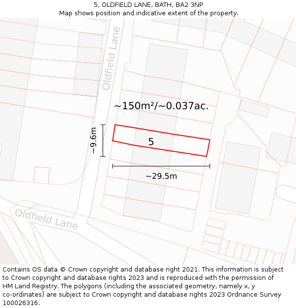5, OLDFIELD LANE, BATH, BA2 3NP: Plot and title map