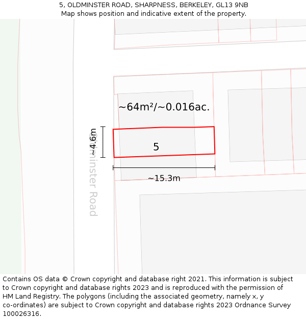 5, OLDMINSTER ROAD, SHARPNESS, BERKELEY, GL13 9NB: Plot and title map