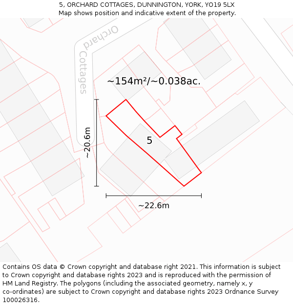 5, ORCHARD COTTAGES, DUNNINGTON, YORK, YO19 5LX: Plot and title map