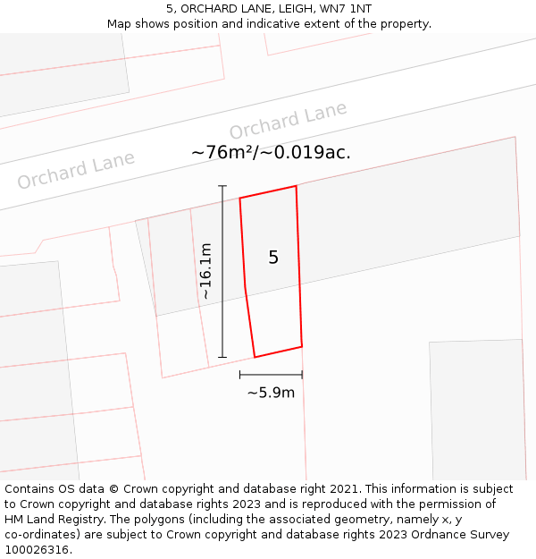 5, ORCHARD LANE, LEIGH, WN7 1NT: Plot and title map