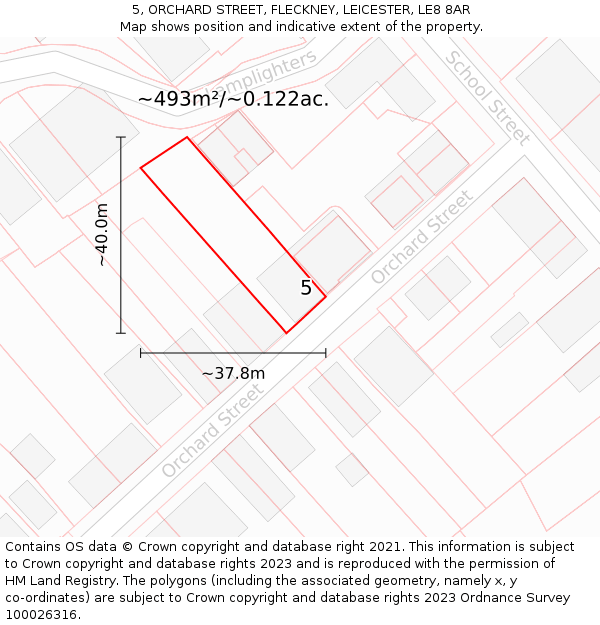 5, ORCHARD STREET, FLECKNEY, LEICESTER, LE8 8AR: Plot and title map