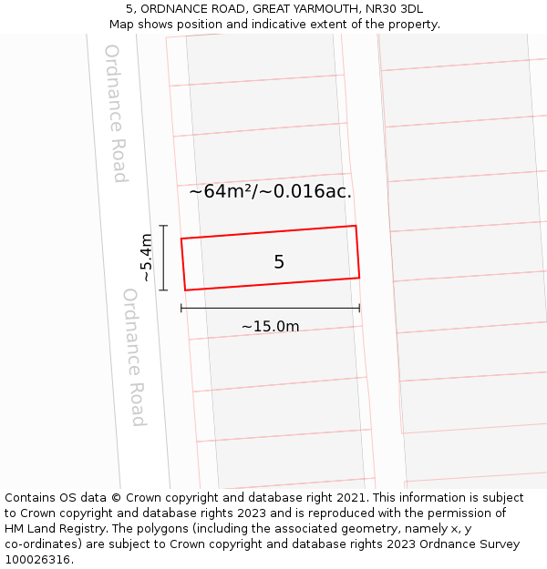 5, ORDNANCE ROAD, GREAT YARMOUTH, NR30 3DL: Plot and title map