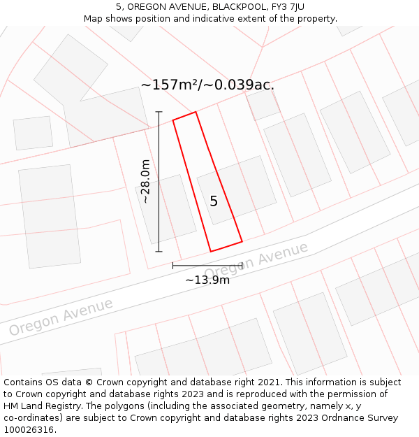 5, OREGON AVENUE, BLACKPOOL, FY3 7JU: Plot and title map