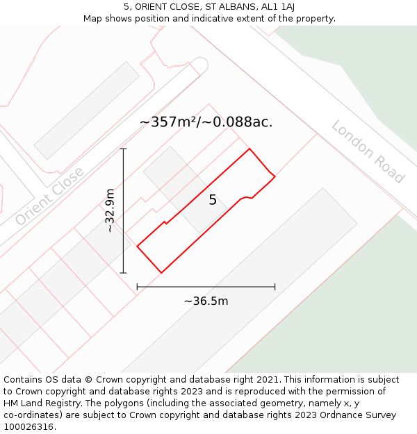 5, ORIENT CLOSE, ST ALBANS, AL1 1AJ: Plot and title map