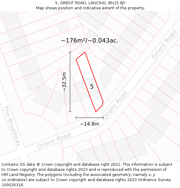 5, ORIENT ROAD, LANCING, BN15 8JY: Plot and title map
