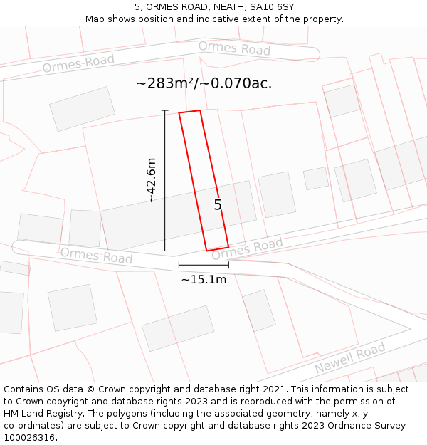 5, ORMES ROAD, NEATH, SA10 6SY: Plot and title map