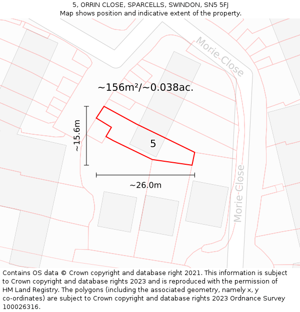 5, ORRIN CLOSE, SPARCELLS, SWINDON, SN5 5FJ: Plot and title map