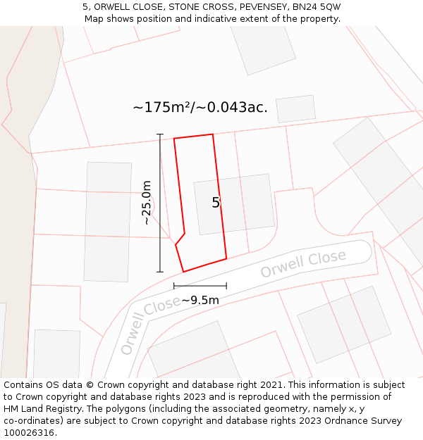 5, ORWELL CLOSE, STONE CROSS, PEVENSEY, BN24 5QW: Plot and title map