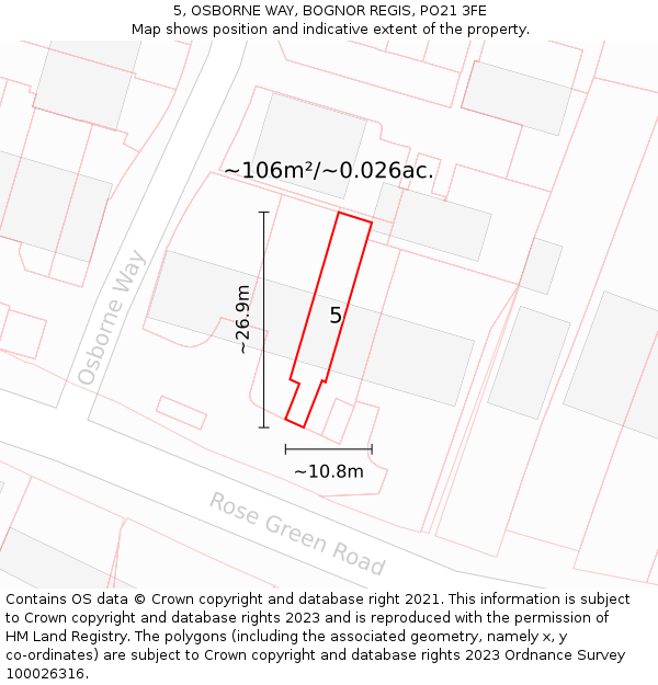 5, OSBORNE WAY, BOGNOR REGIS, PO21 3FE: Plot and title map
