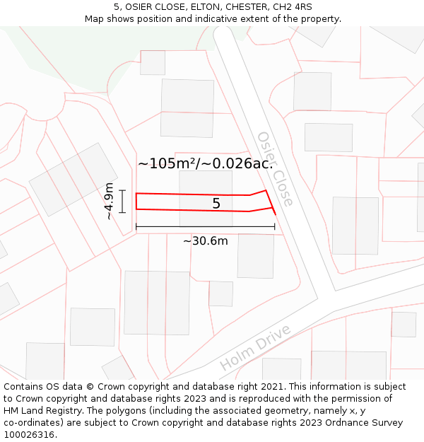 5, OSIER CLOSE, ELTON, CHESTER, CH2 4RS: Plot and title map