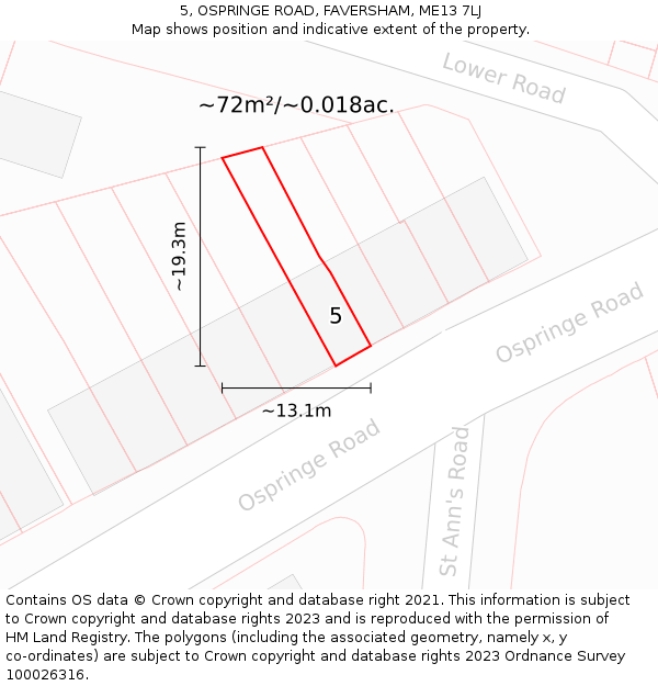5, OSPRINGE ROAD, FAVERSHAM, ME13 7LJ: Plot and title map