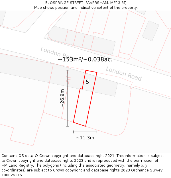 5, OSPRINGE STREET, FAVERSHAM, ME13 8TJ: Plot and title map