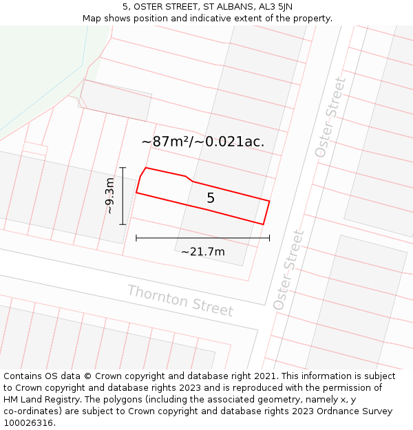 5, OSTER STREET, ST ALBANS, AL3 5JN: Plot and title map