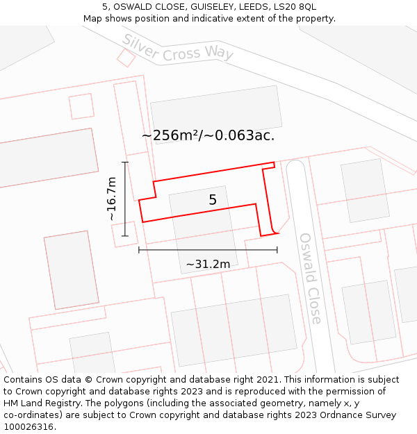 5, OSWALD CLOSE, GUISELEY, LEEDS, LS20 8QL: Plot and title map