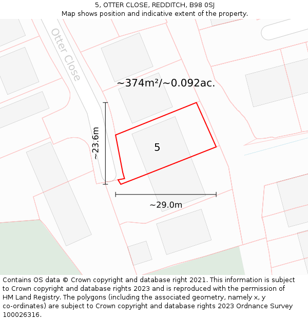 5, OTTER CLOSE, REDDITCH, B98 0SJ: Plot and title map