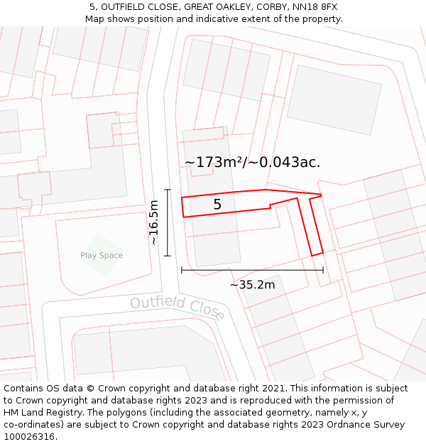 5, OUTFIELD CLOSE, GREAT OAKLEY, CORBY, NN18 8FX: Plot and title map