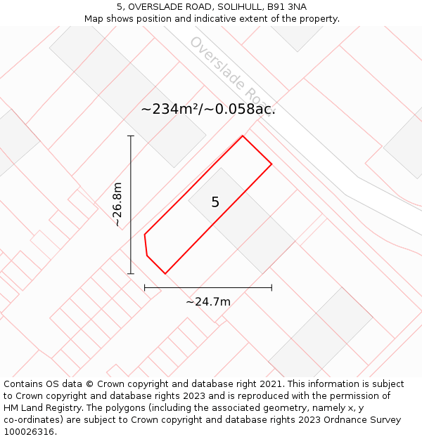 5, OVERSLADE ROAD, SOLIHULL, B91 3NA: Plot and title map