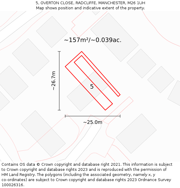5, OVERTON CLOSE, RADCLIFFE, MANCHESTER, M26 1UH: Plot and title map