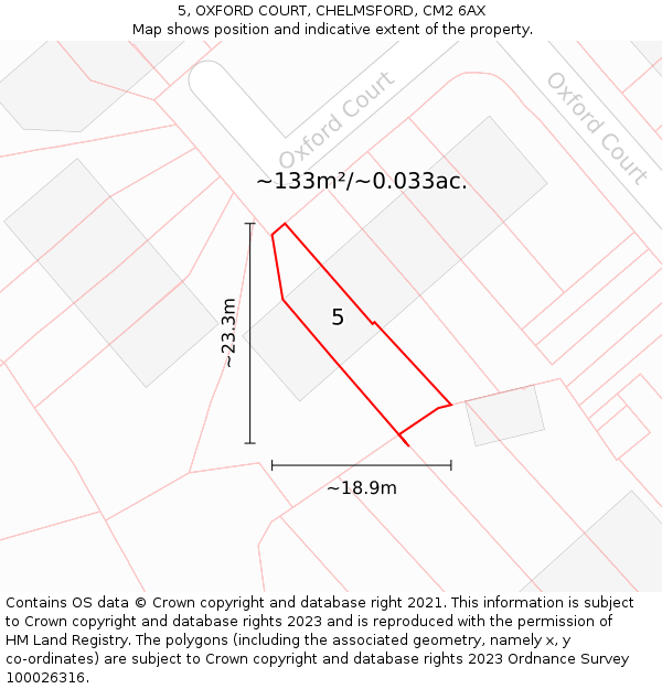 5, OXFORD COURT, CHELMSFORD, CM2 6AX: Plot and title map