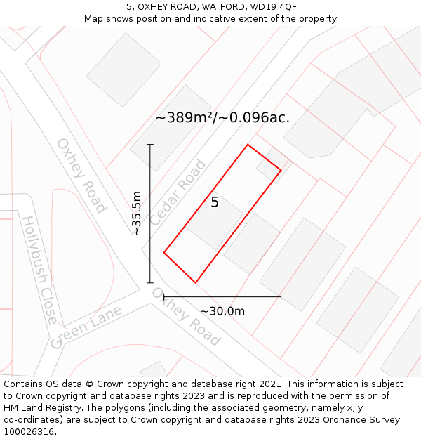 5, OXHEY ROAD, WATFORD, WD19 4QF: Plot and title map