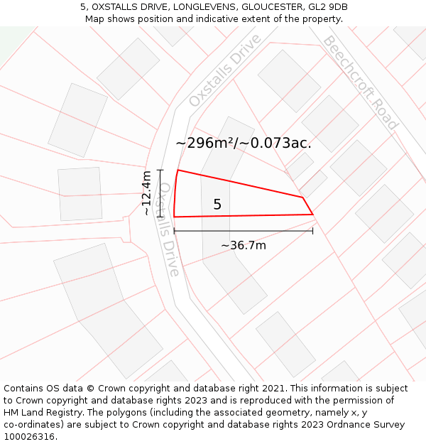 5, OXSTALLS DRIVE, LONGLEVENS, GLOUCESTER, GL2 9DB: Plot and title map